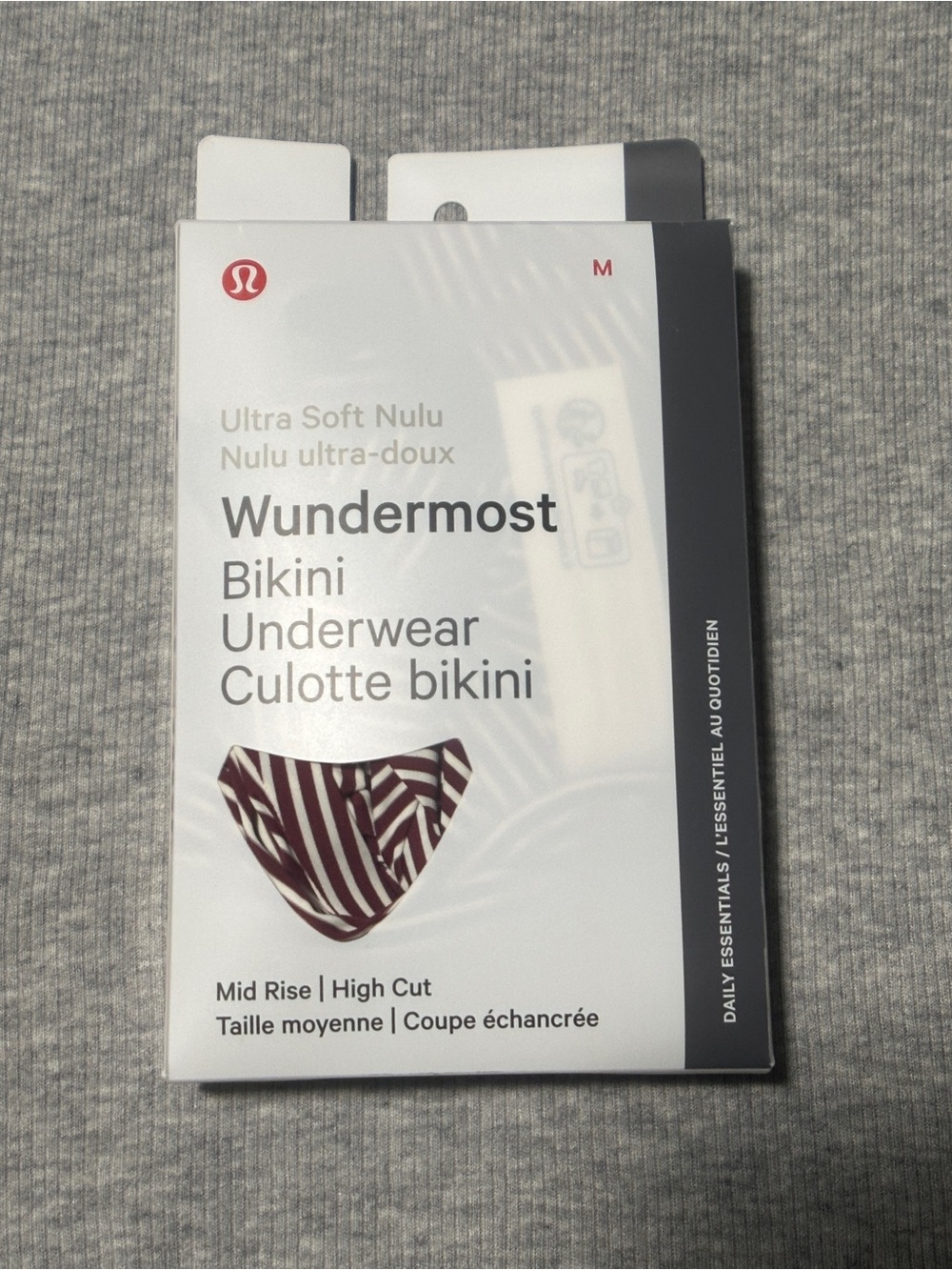 NWT lululemon athletica Wundermost Bikini Underwear Size M (Maroon White Stripe)